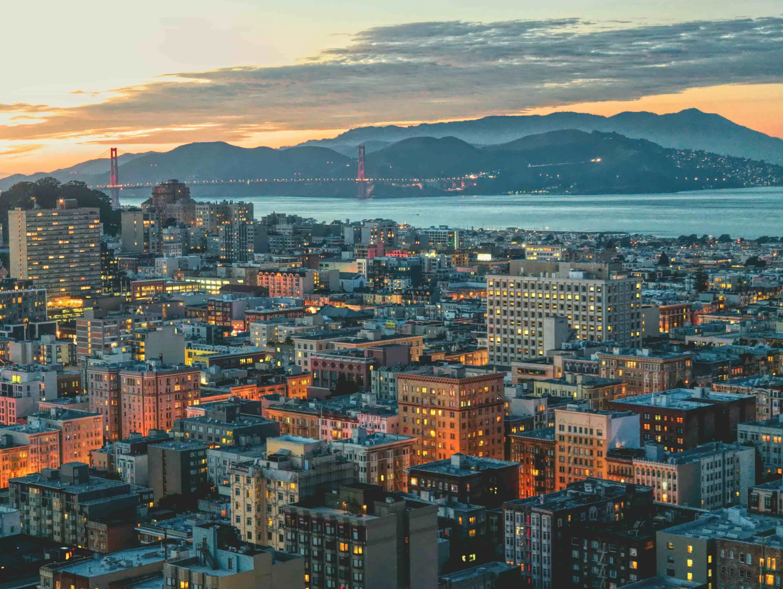 View from above on San Francisco and the Golden Gate Bridge