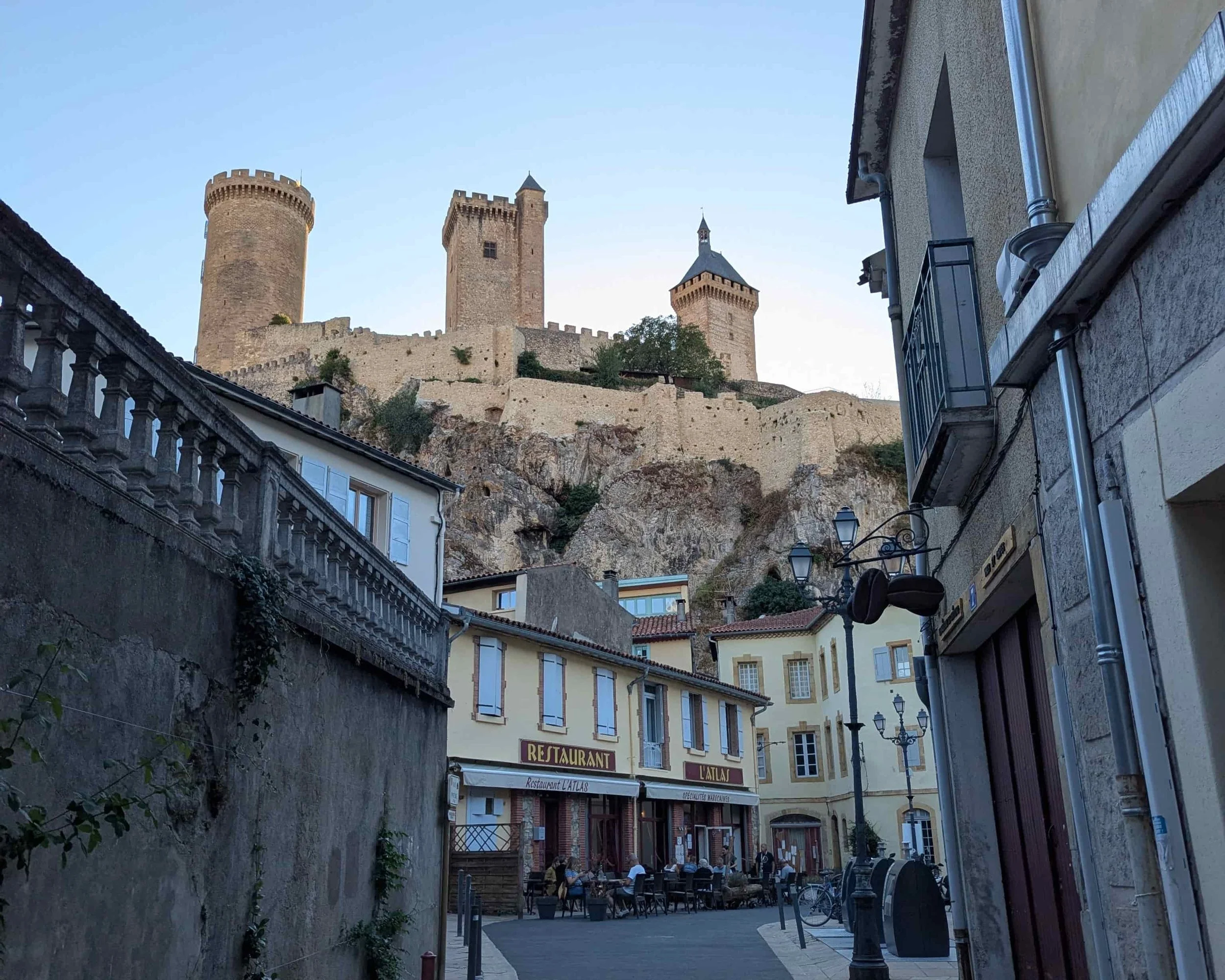 View from the street to the Castle of Foix in France