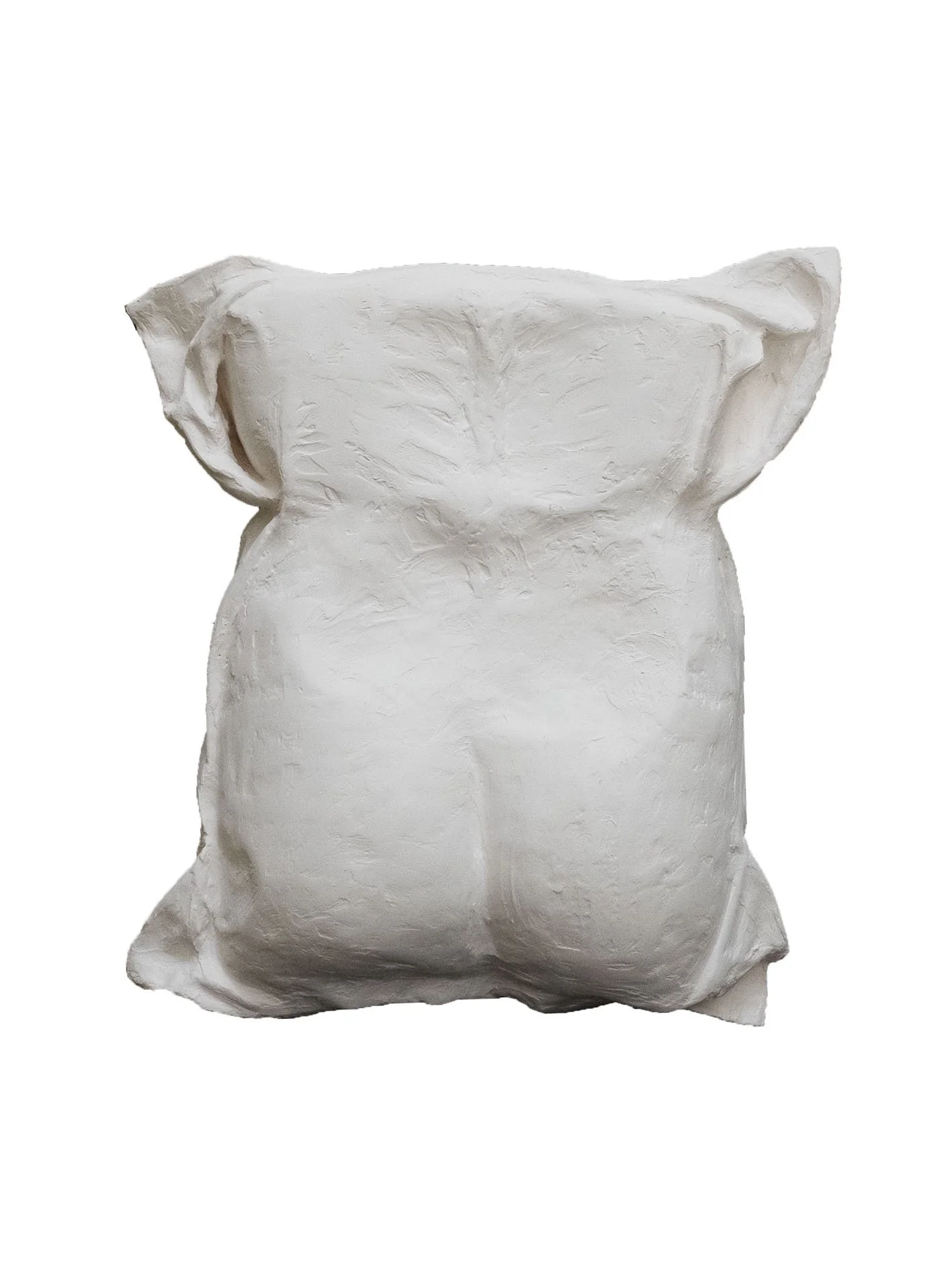 "soften, backside" 2025, plaster, cotton pillowcase, foam pillow, 50x45cm