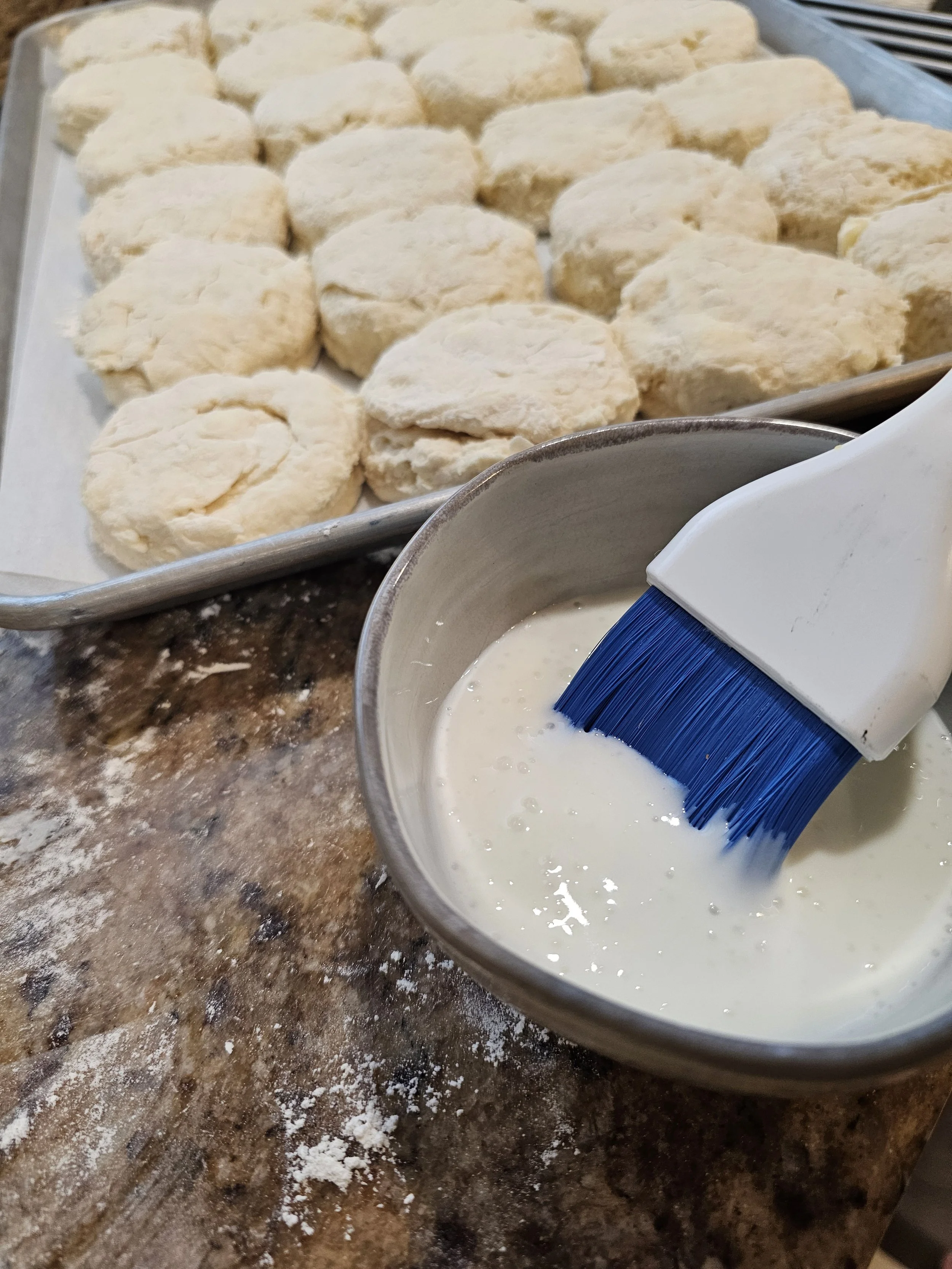 Brush tops with whole buttermilk - yes, buttermilk