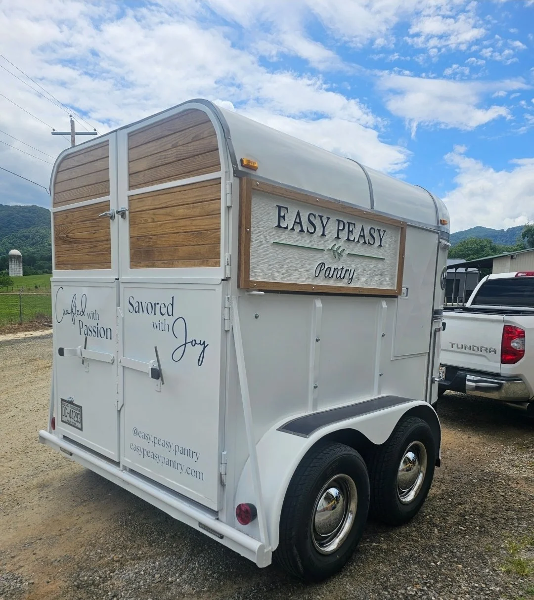 Finished Easy Peasy Pantry two-horse market trailer.
