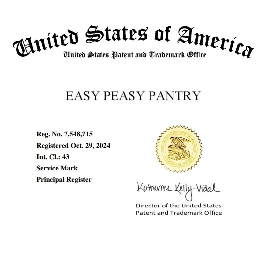 Easy Peasy Pantry United States trademark registration certificate dated October 29, 2024.