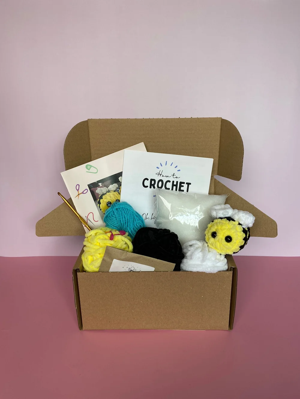 Beginner Crochet Kit - Bee & Honey Jar Amigurumi | Includes Yarn, Hook, Instructions & Video Tutorial
