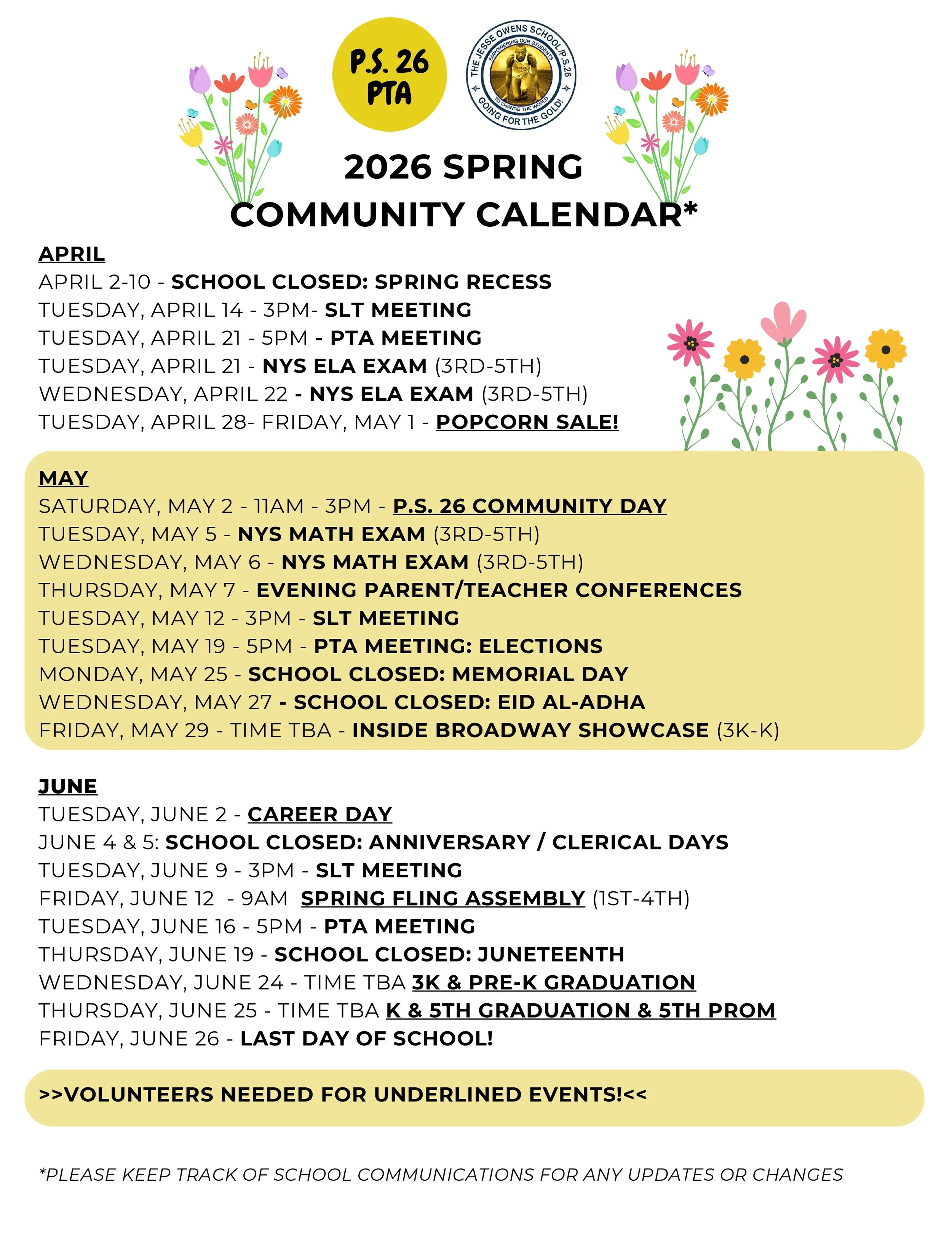 Spring Community Calendar