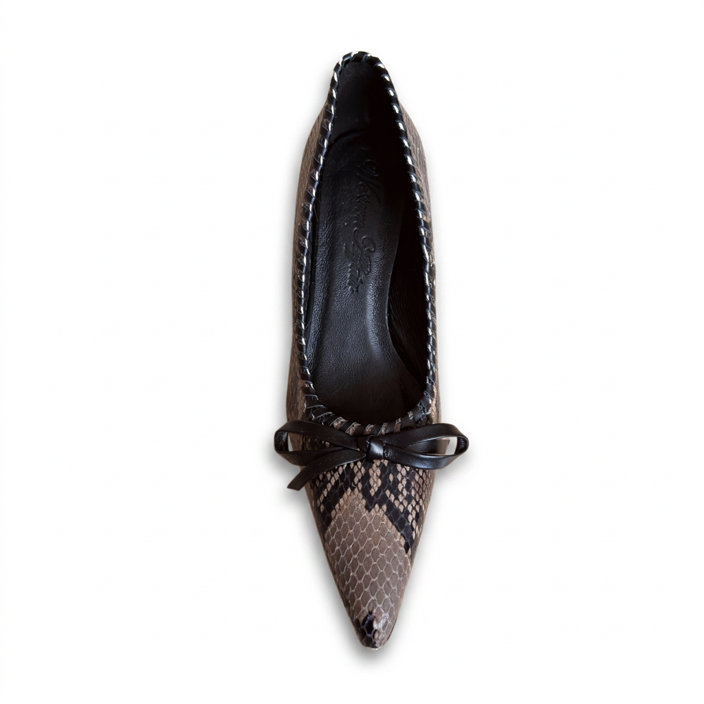 Primrose pumps in Chocolates, snake-embossed Italian cow leather, brown, 60mm flared heel, view 2