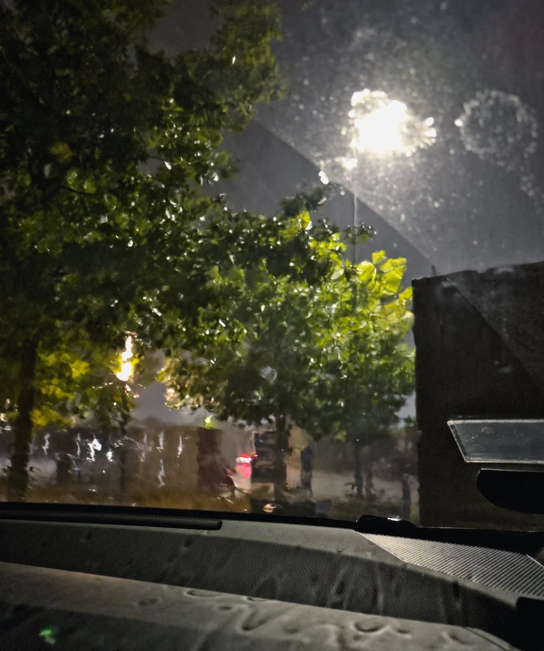 Windshield view of a late night cloudburst - Køge, Denmark