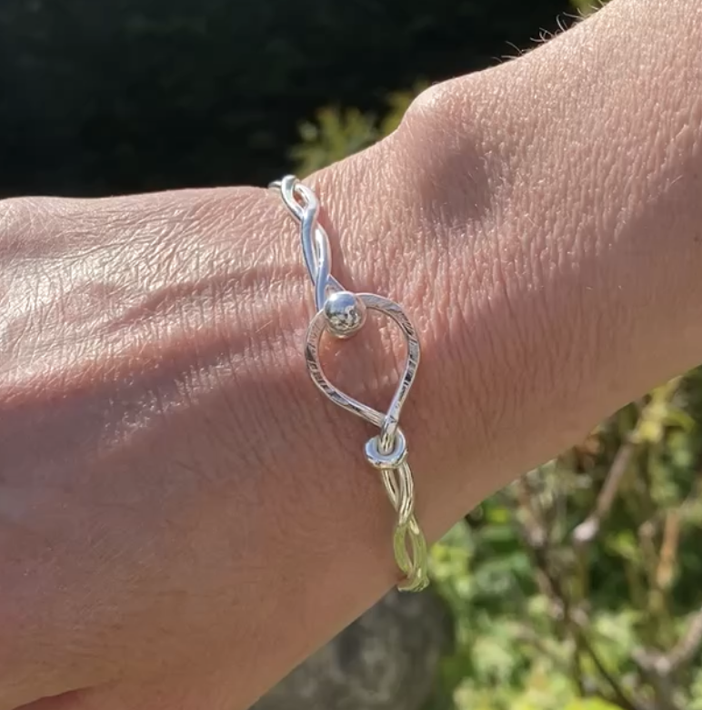 Handmade Sterling Silver Hook Bangle Worn