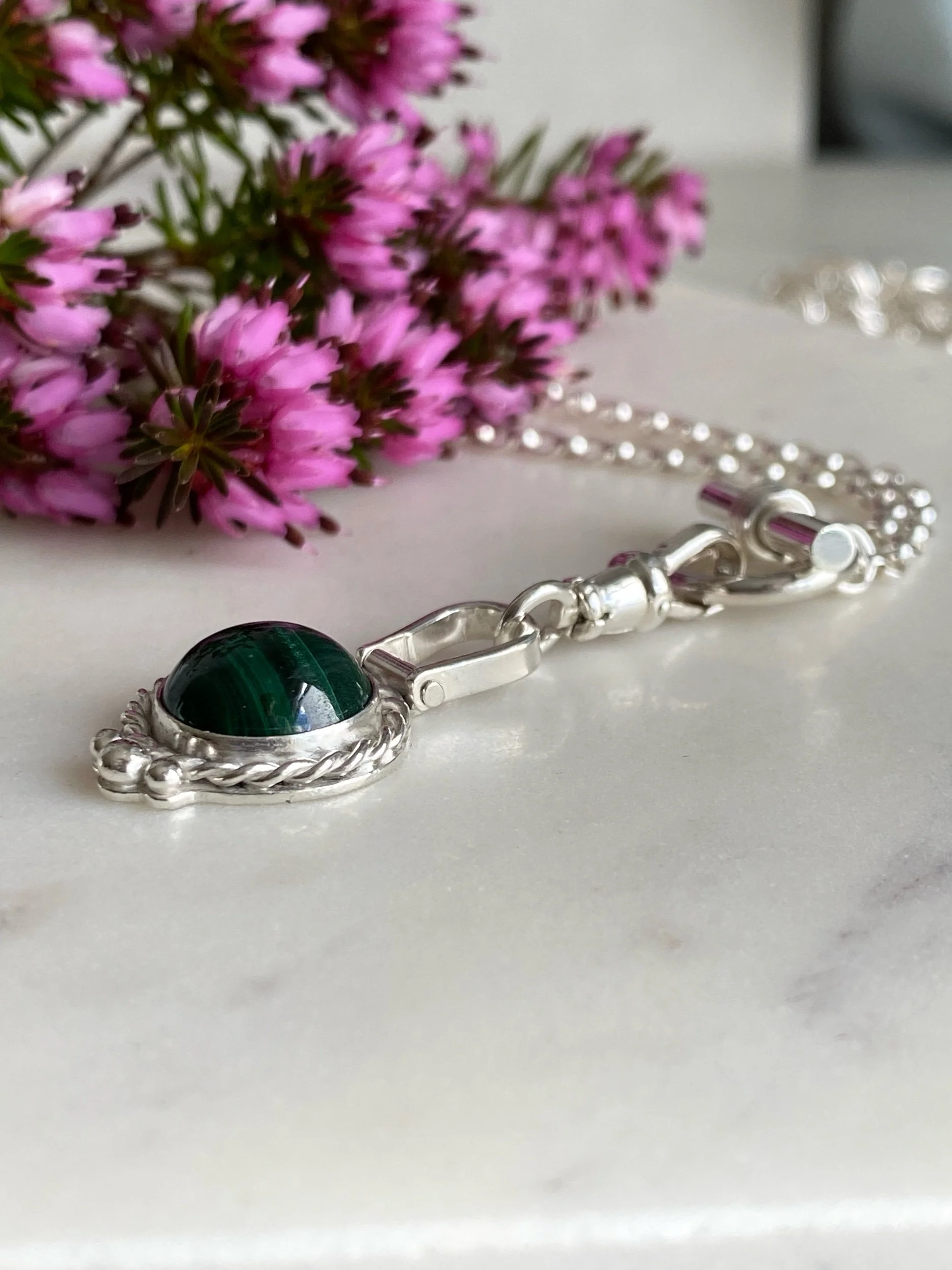 Handmade Sterling Silver and Malachite Necklace Charm