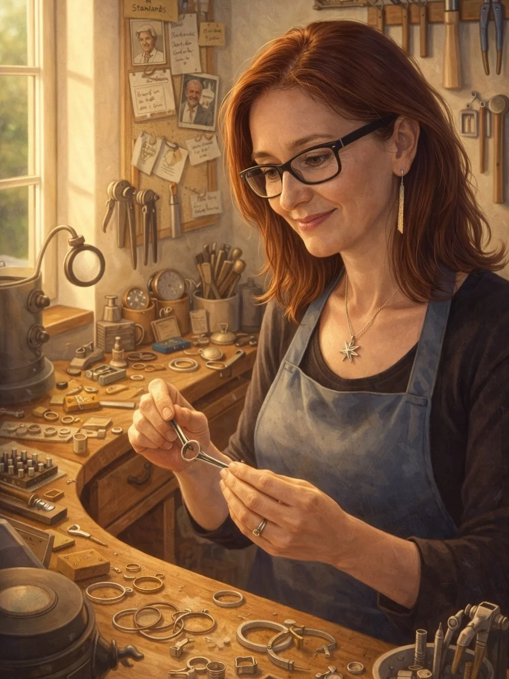I asked AI to create a picture of me in my workshop and I am absolutely loving my space! No idea what all the tools are for but thought the number of projects on the go was accurate. 🤣 I then asked it to show me making a necklace, it&rsquo;s a rathe
