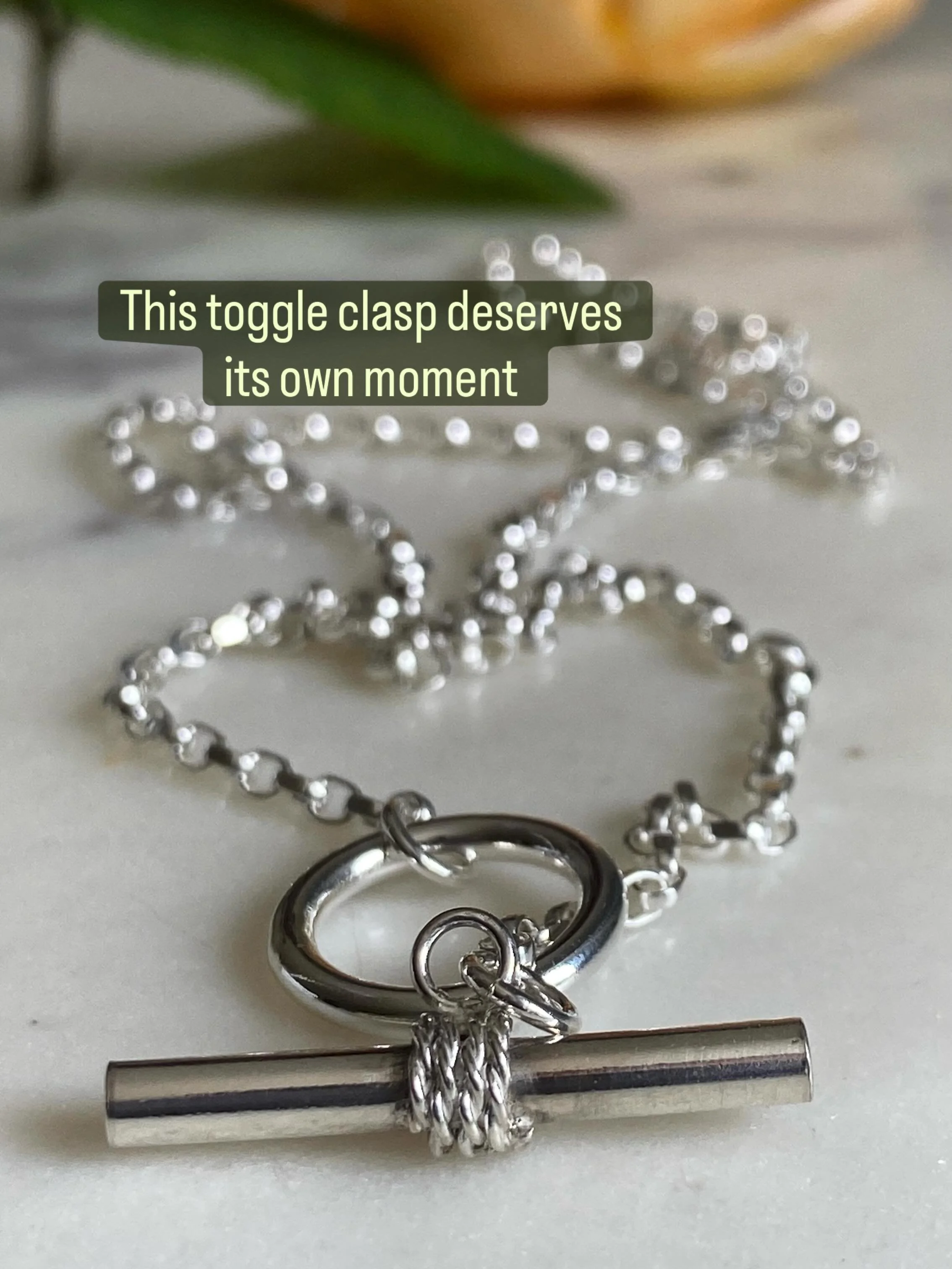 These sterling silver toggle clasps  are handmade from sterling silver and each necklace has been hallmarked in London. I love their clean, effortless style &mdash; easy to wear every day.

Each one is made by hand in my workshop, so no two are ever 