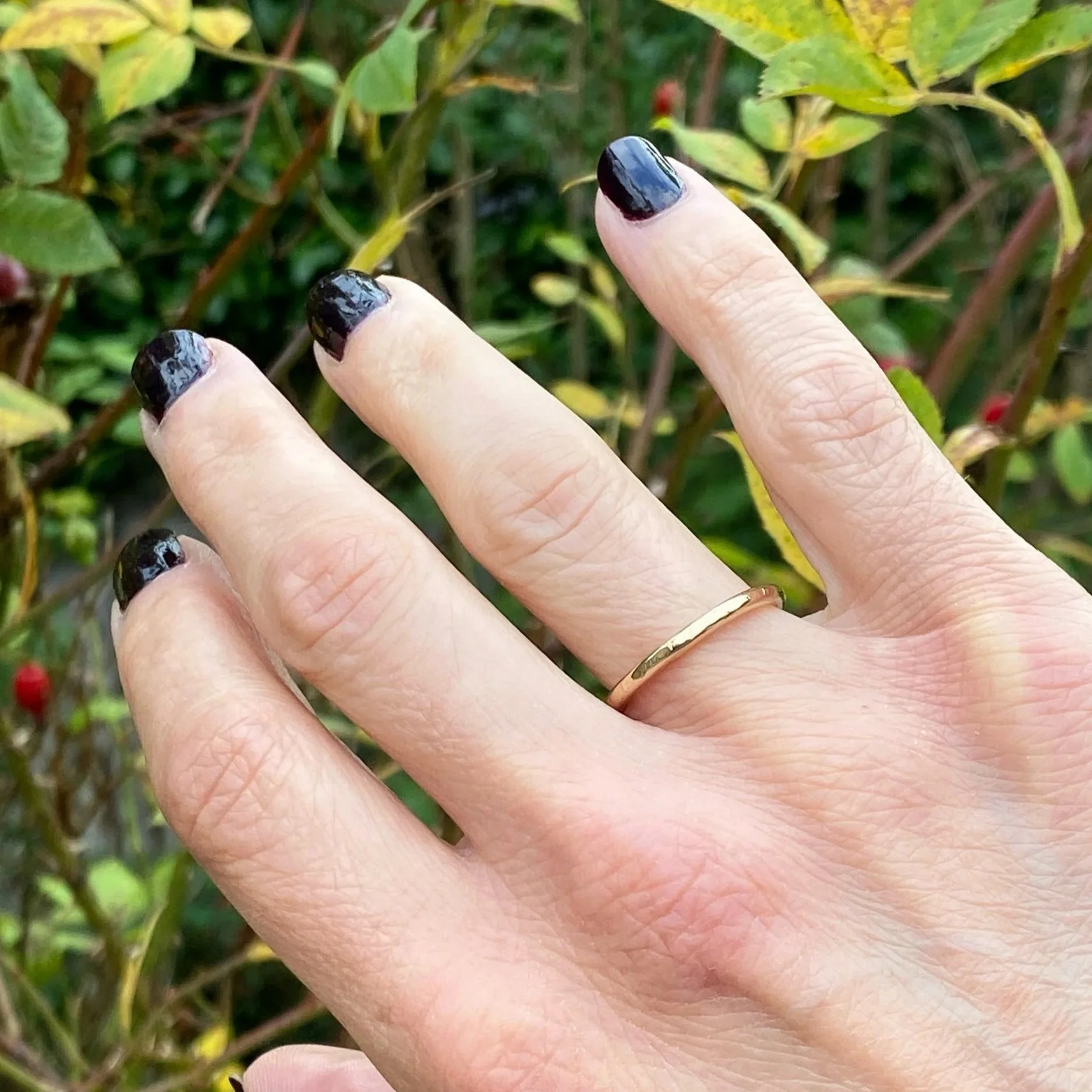 2mm wide 9ct Gold ring, handcrafted by Walter and Nancy Jewellery. Gently textured gold band handmade with love.