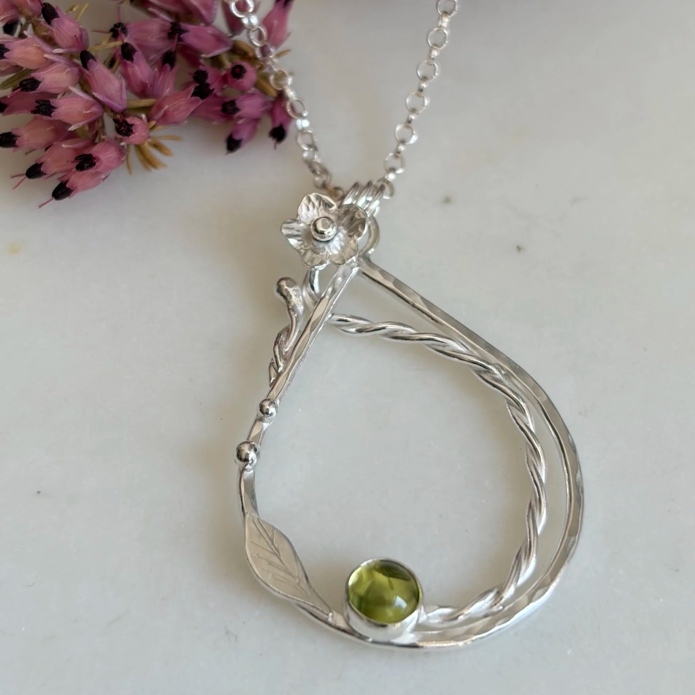 Peridot and Sterling Silver Botanical Pendant