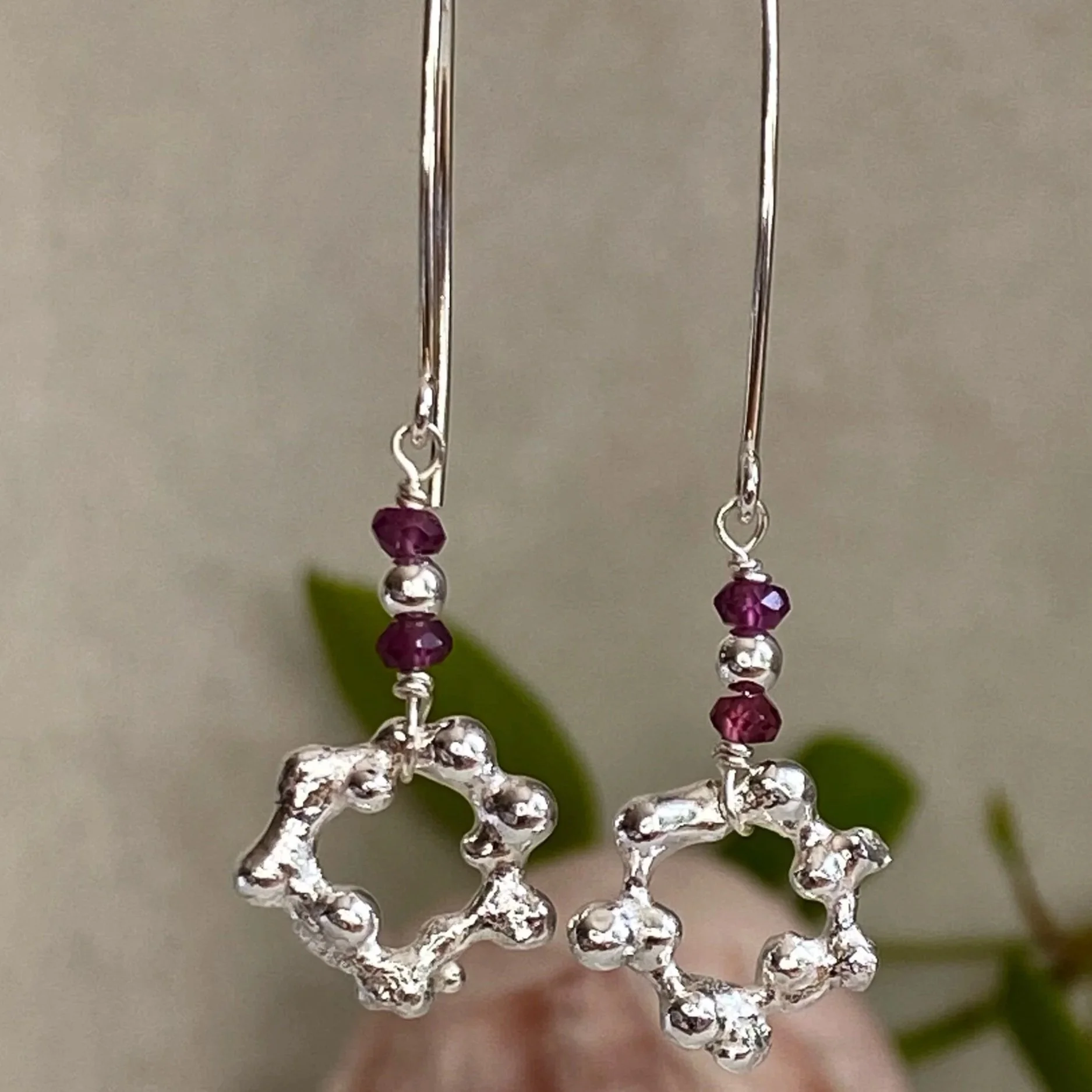 Walter and Nancy Jewellery Recycled Sterling Silver and Rhodolite Garnet Earrings.