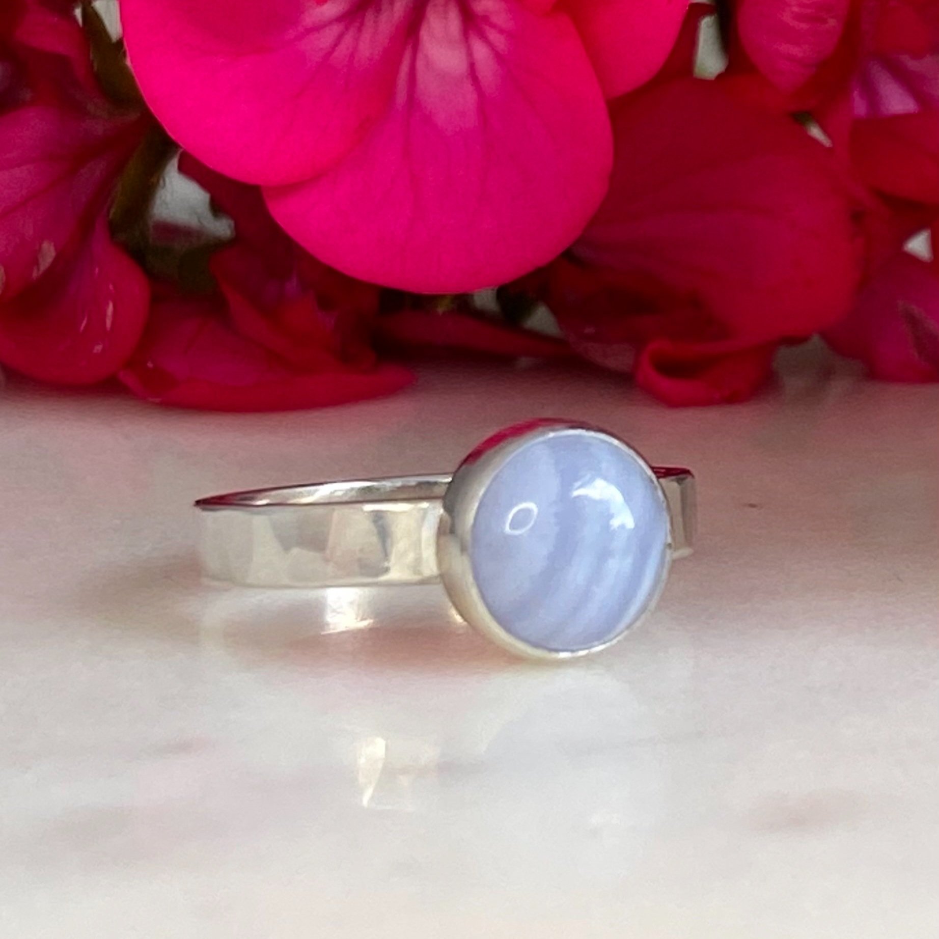 Walter and Nancy Jewellery's handmade, sterling silver and blue lace agate ring - size M1/2
