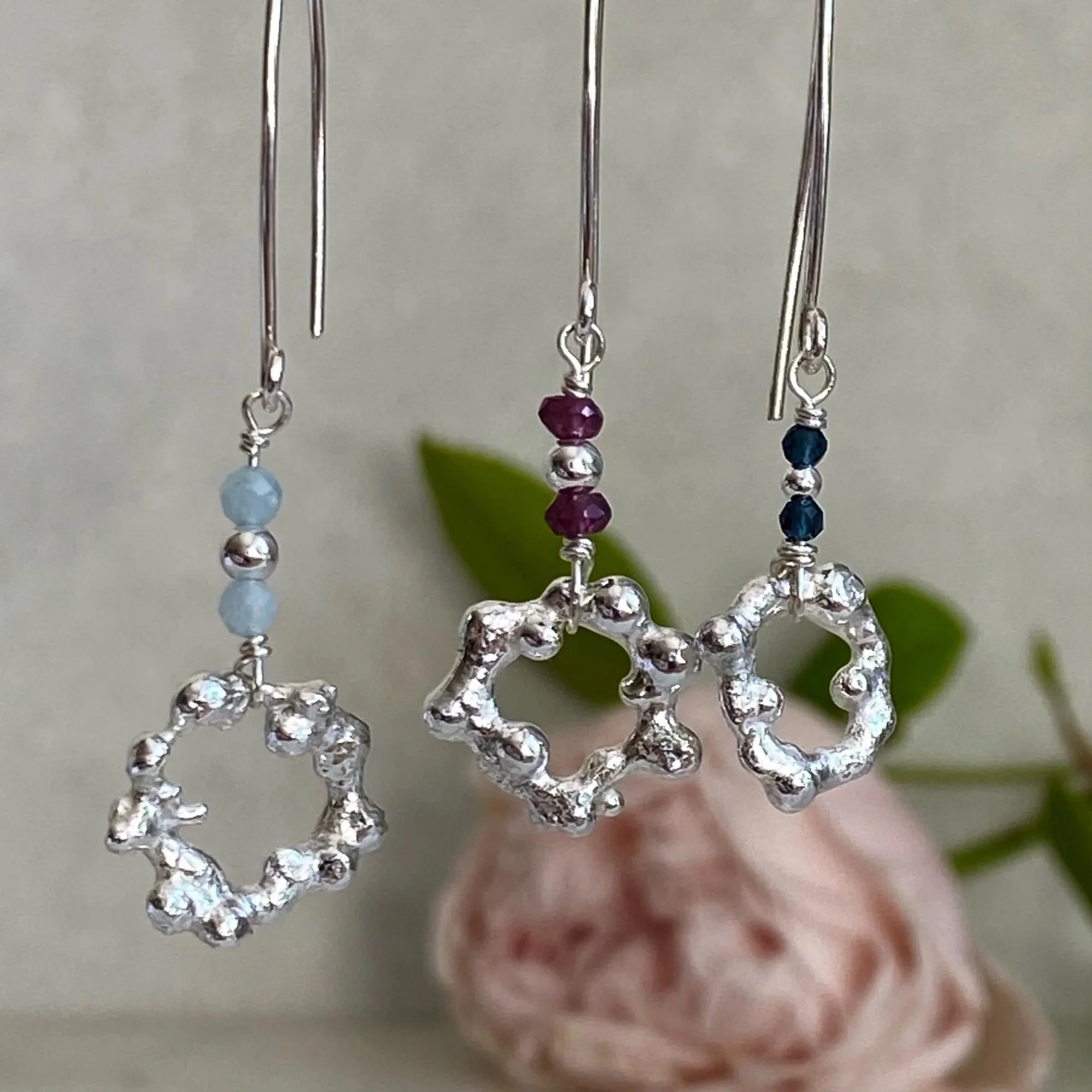 Walter and Nancy Jewellery Recycled Sterling Silver and Gemstone Earrings.