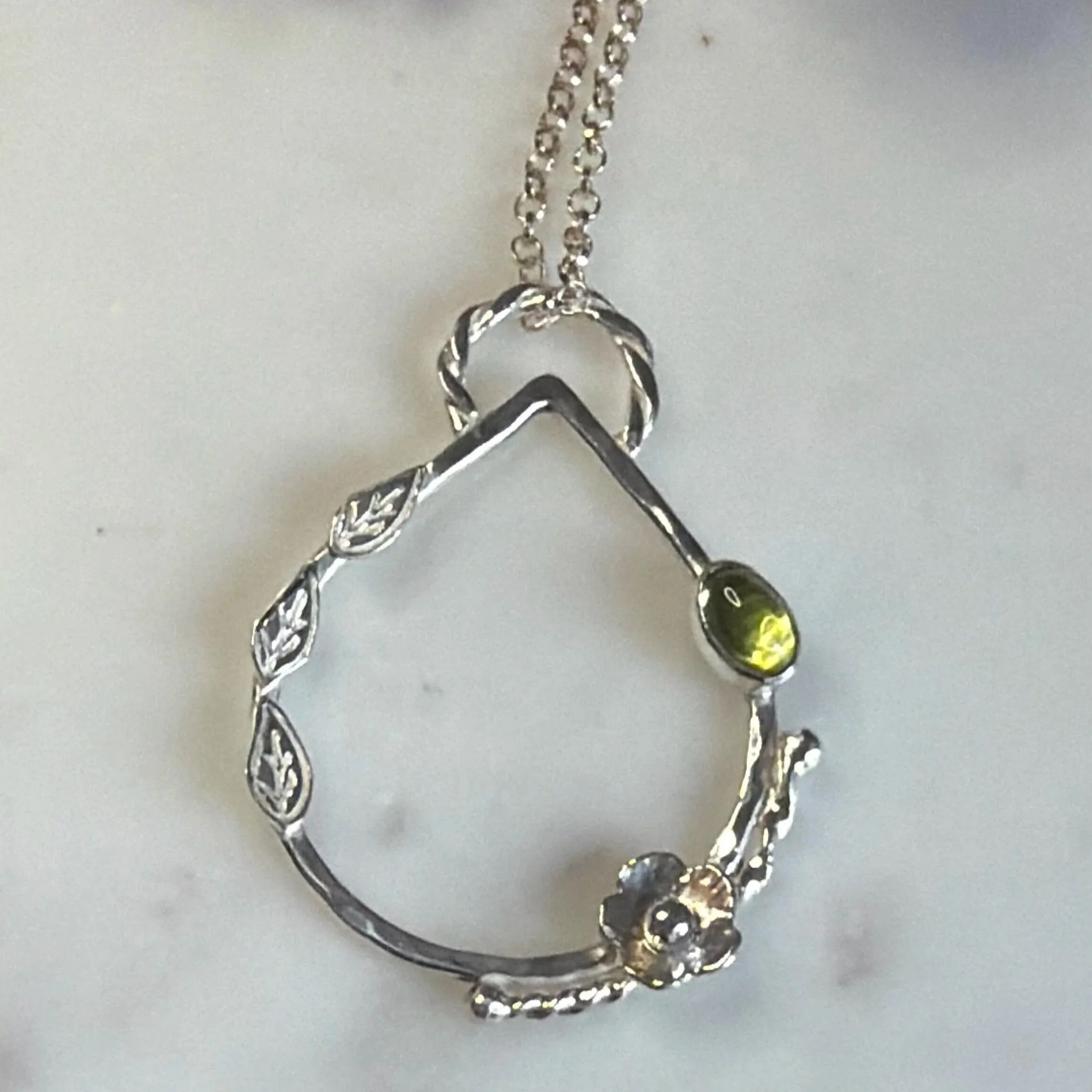 Peridot and Sterling Silver Botanical Pendant