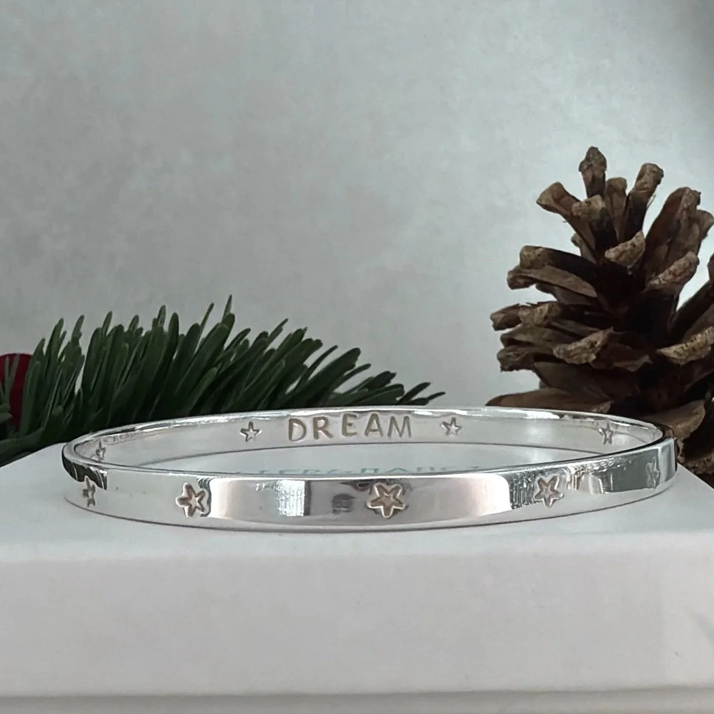 Handmade sterling silver dream star bangle.