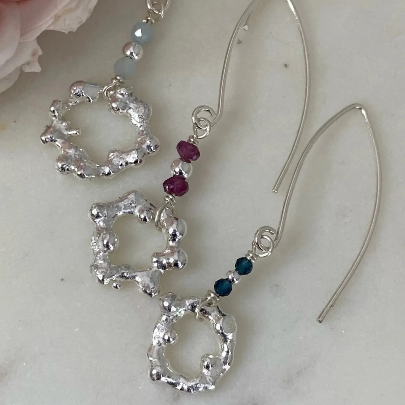 Walter and Nancy Jewellery Recycled Sterling Silver and Gemstone Earrings.