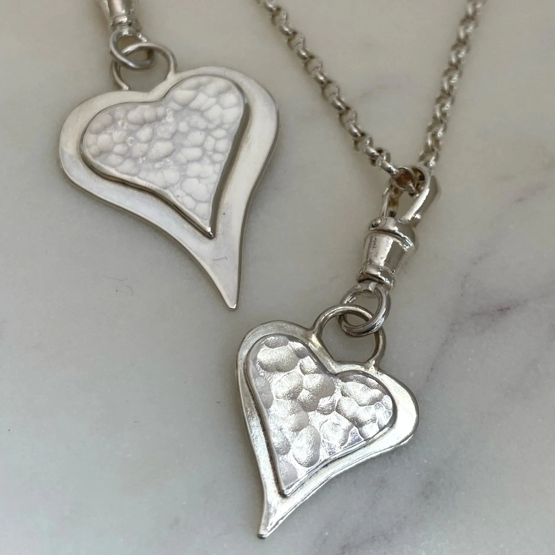 Walter and Nancy Jewellery Handmade Heart Charm - Large and Small to show size comparison.