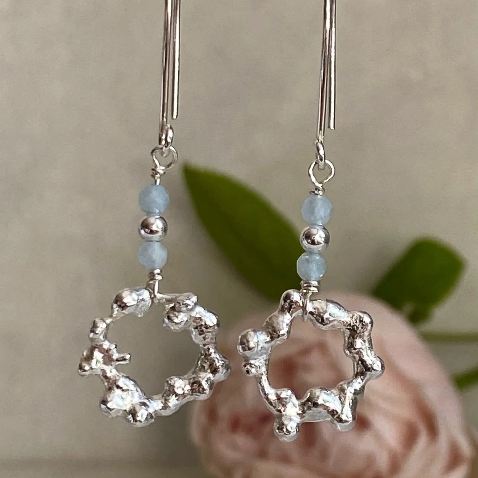 Walter and Nancy Jewellery Recycled Sterling Silver and Aquamarine Earrings.