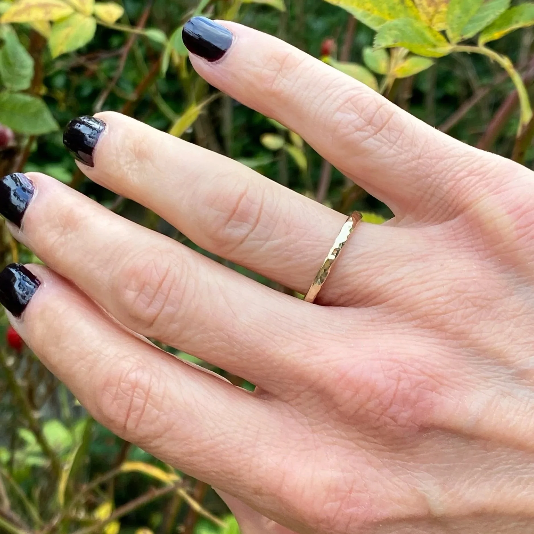 2mm wide 9ct Gold ring, handmade by Walter and Nancy Jewellery. Gently textured gold band handcrafted with love.