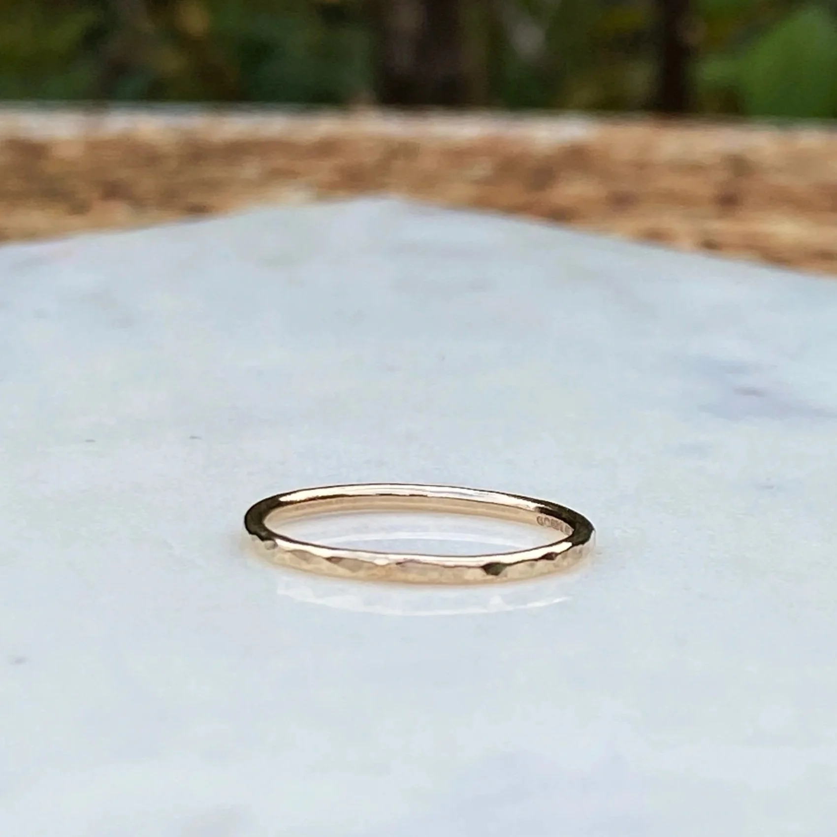 2mm wide 9ct Gold ring, handmade by Walter and Nancy Jewellery. Gently textured gold band handcrafted with love.