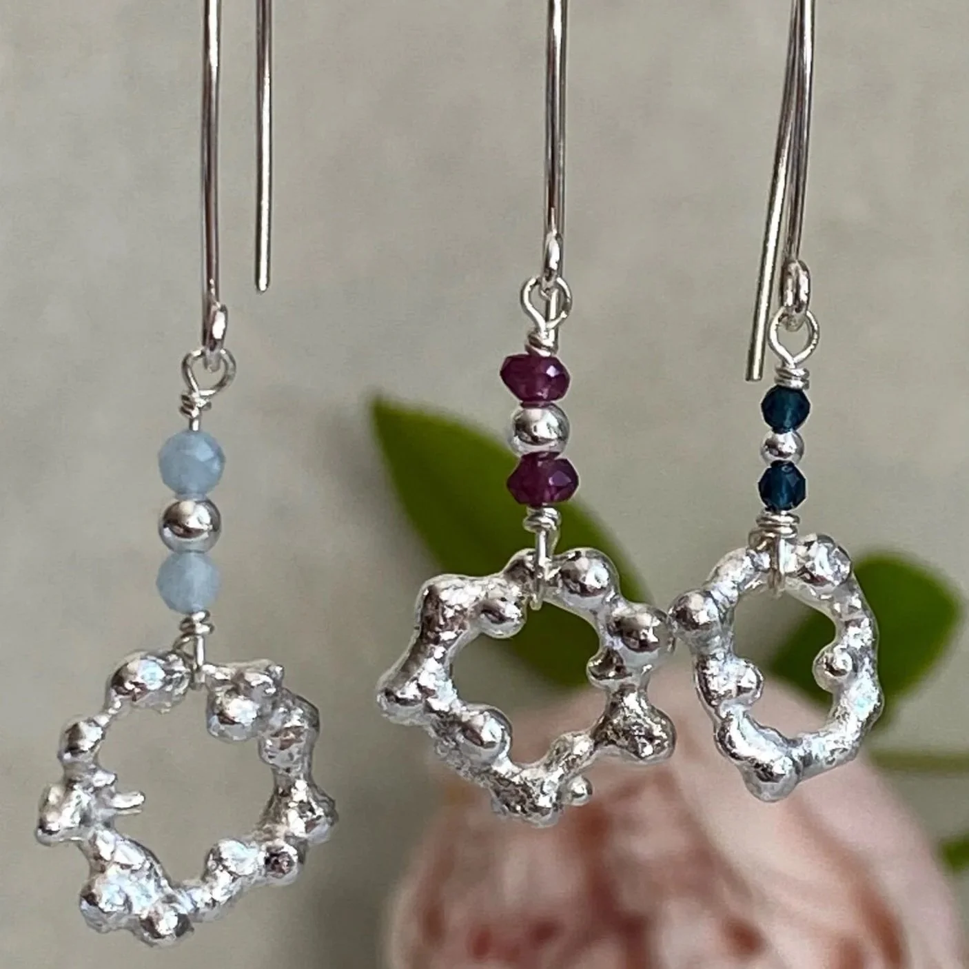 Walter and Nancy Jewellery Recycled Sterling Silver and Gemstone Earrings.
