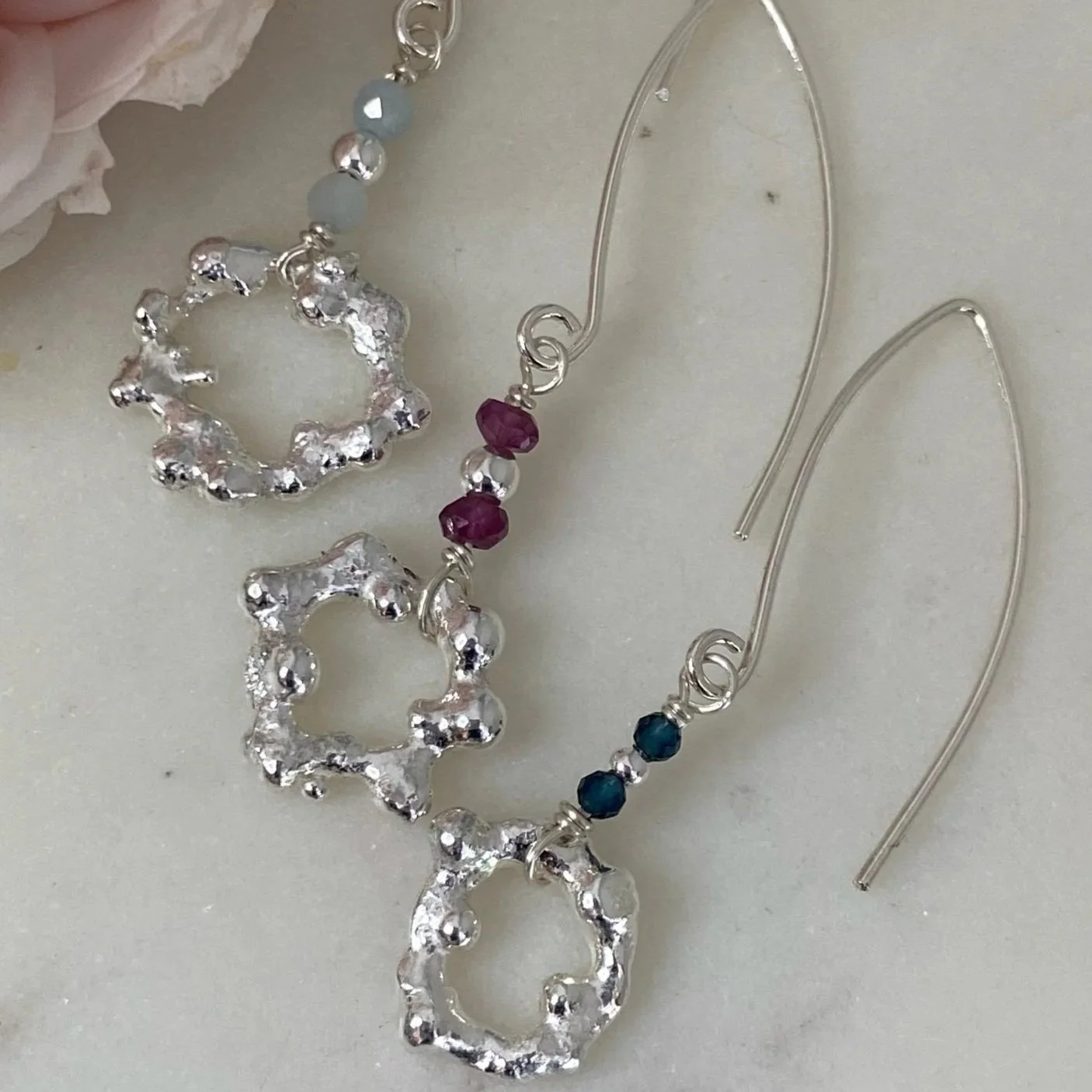 Walter and Nancy Jewellery Recycled Sterling Silver and Gemstone Earrings.