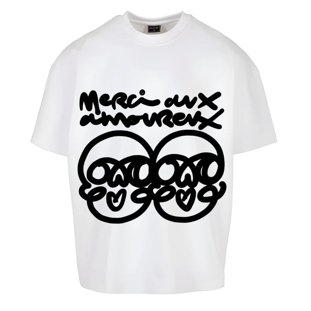 T-SHIRT  OVERSIZE  "MERCI AUX AMOUREUX "– 330 g/m²
