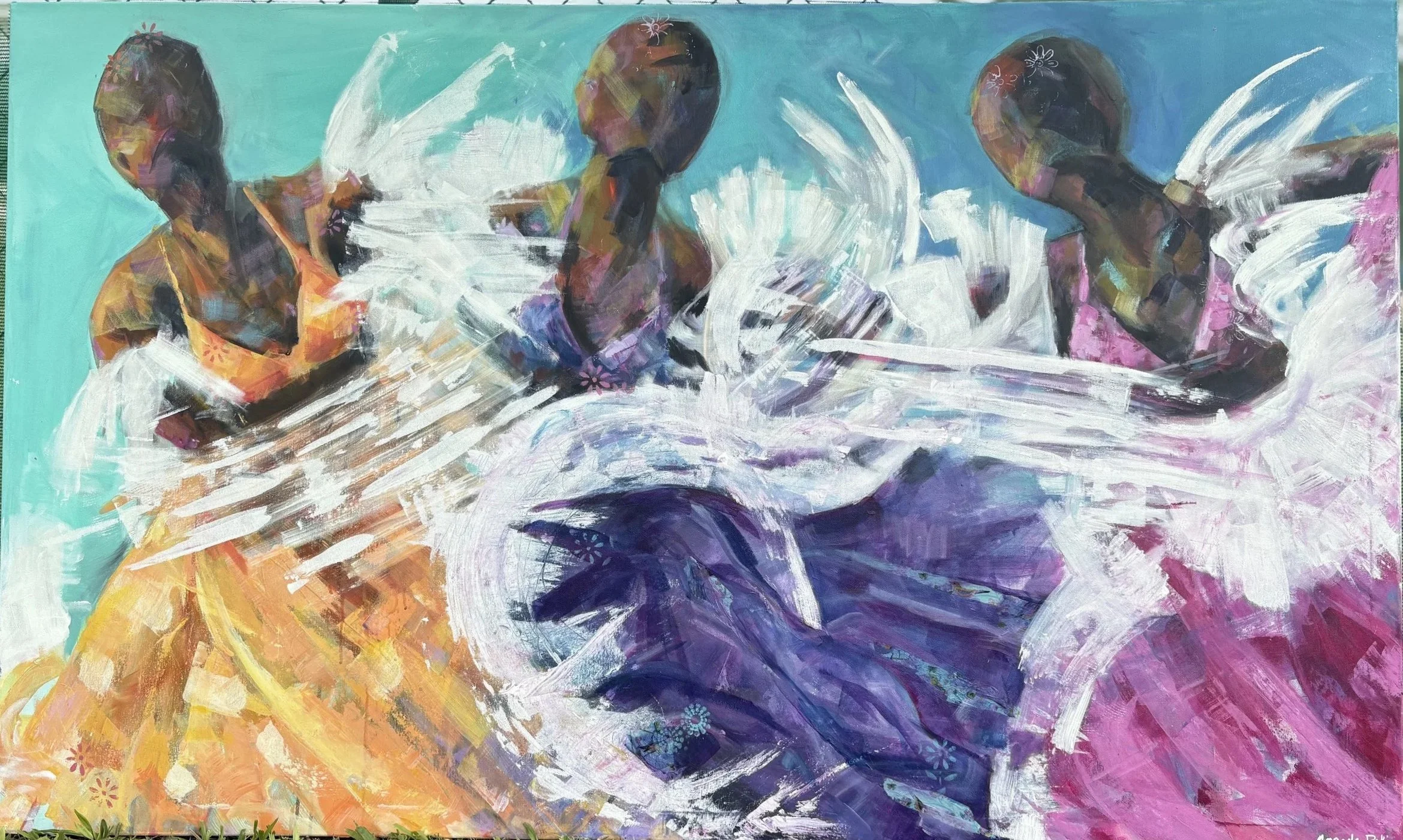 Discover Amanda Dakin’s bold mixed media art inspired by calypso dancers. Original paintings on canvas. Shipping included. Shop now.