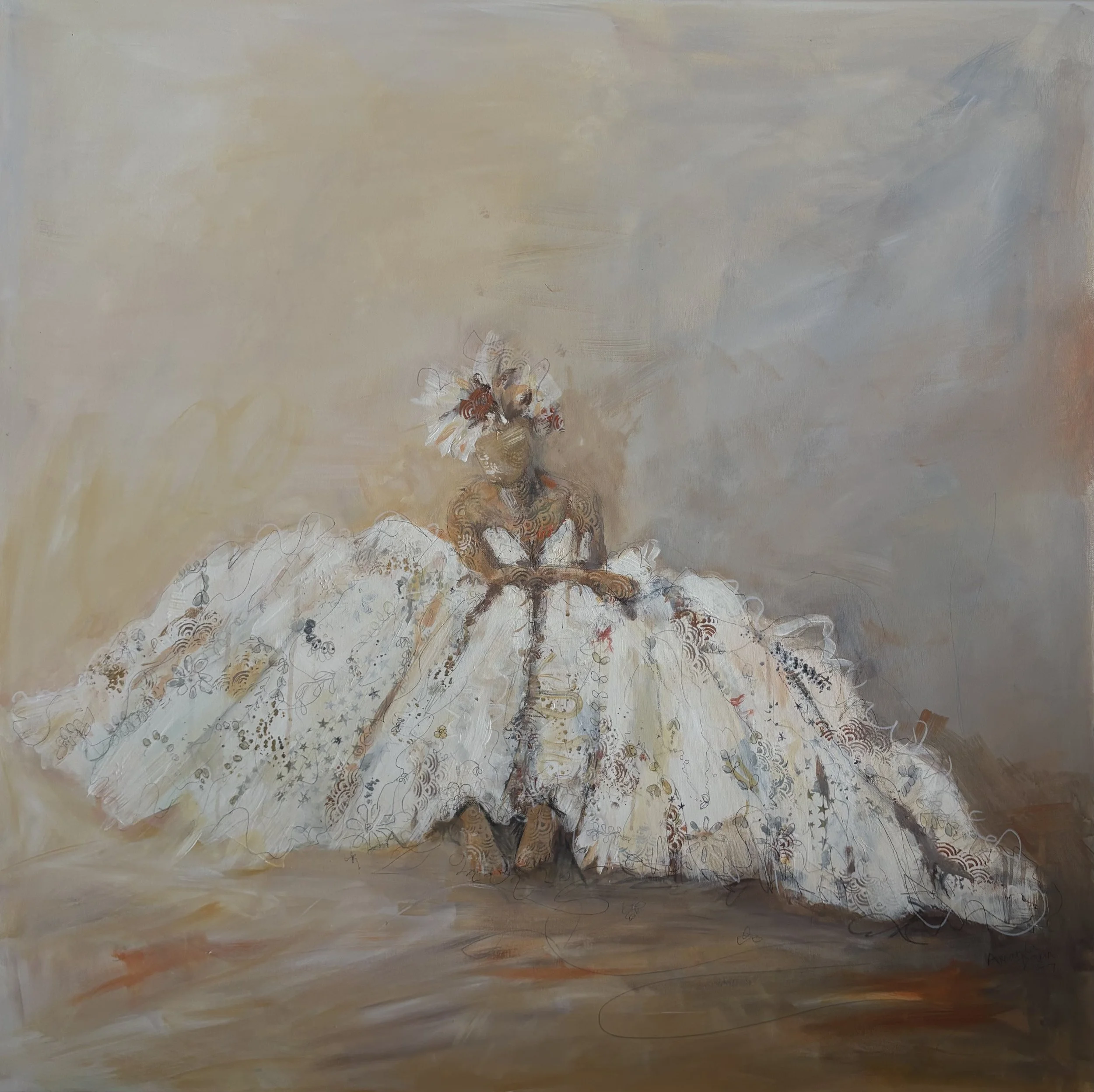 Flower Girl. Mixed Media on Canvas. 36 x 36 inches