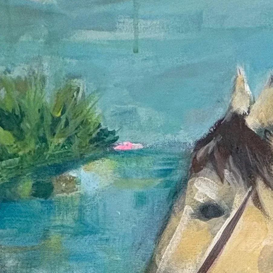 amanda-dakin-mixed-media-artist-detail-lunch-break-on-canvas-horse-and-rider-by-the-water.jpg