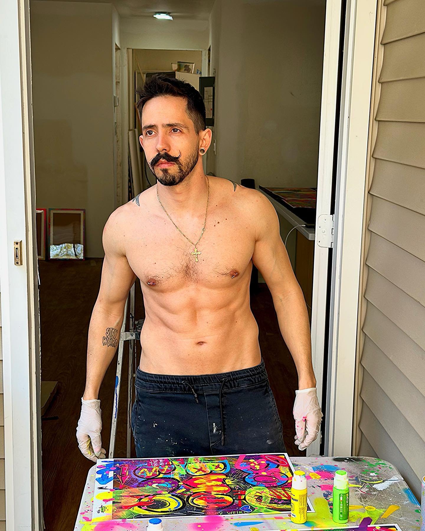How boy summer! 🤣
My condo renovation is moving slower than I thought, so I had to paint in my front studio since the studio is now where near ready. 
.#mustache #studiolife #artliving #model #norwalkct #gymlife