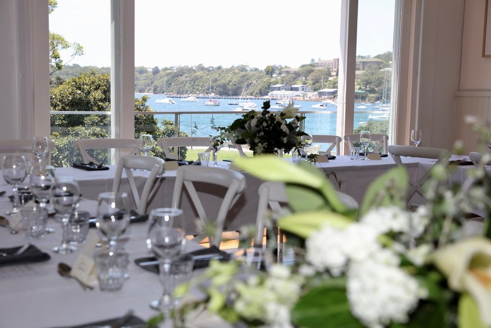 Pasture of balmoral functions. Event space in Balmoral. Event setup in Pasture of Balmoral's 2nd floor with view towards Balmoral Beach's bay