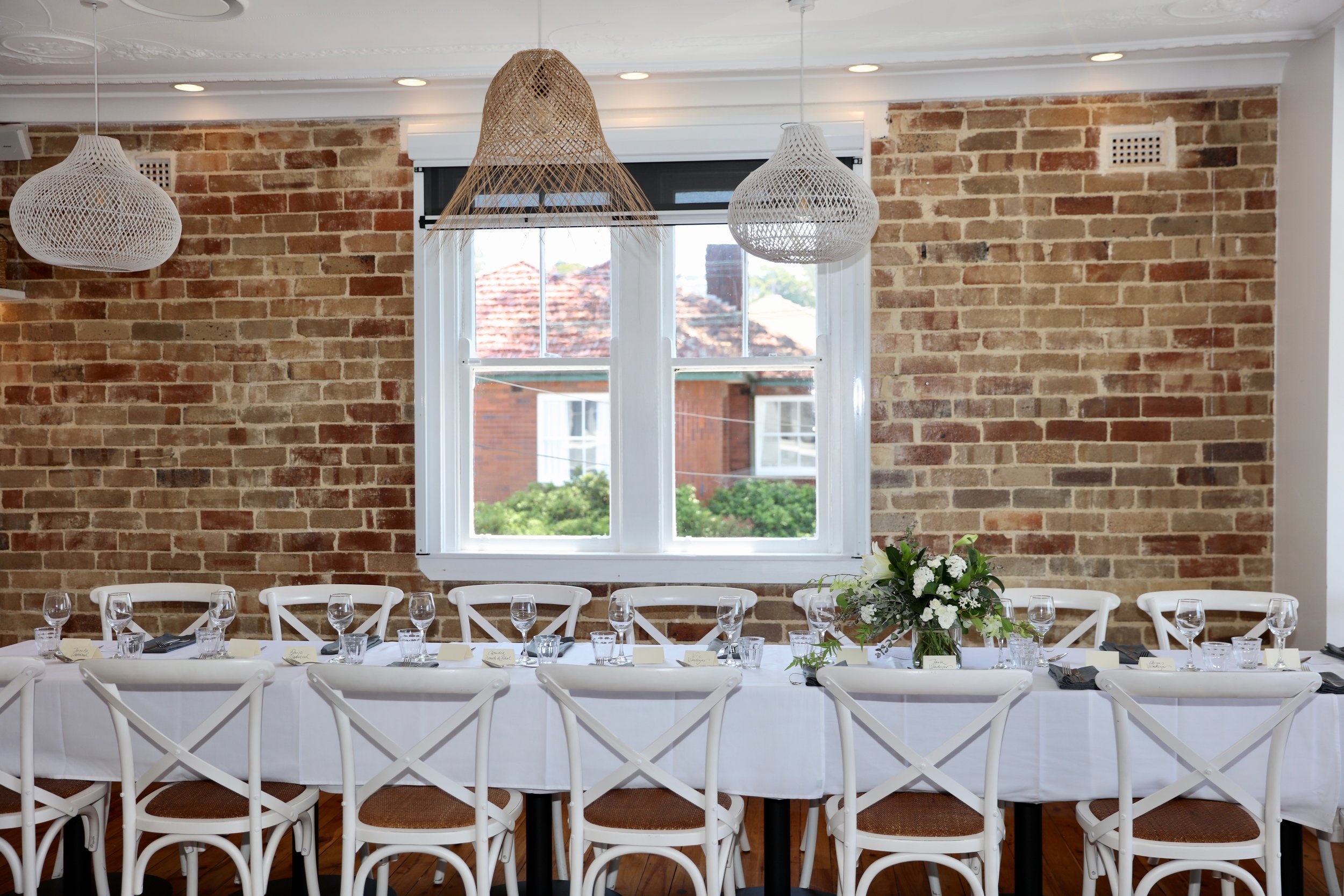 Pasture of balmoral functions. Event space in Balmoral. Event setup in Pasture of Balmoral's 2nd floor. Long table