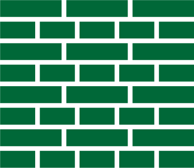 Green brick wall with horizontal mortar lines.