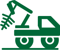 A green line drawing of a toy excavator.