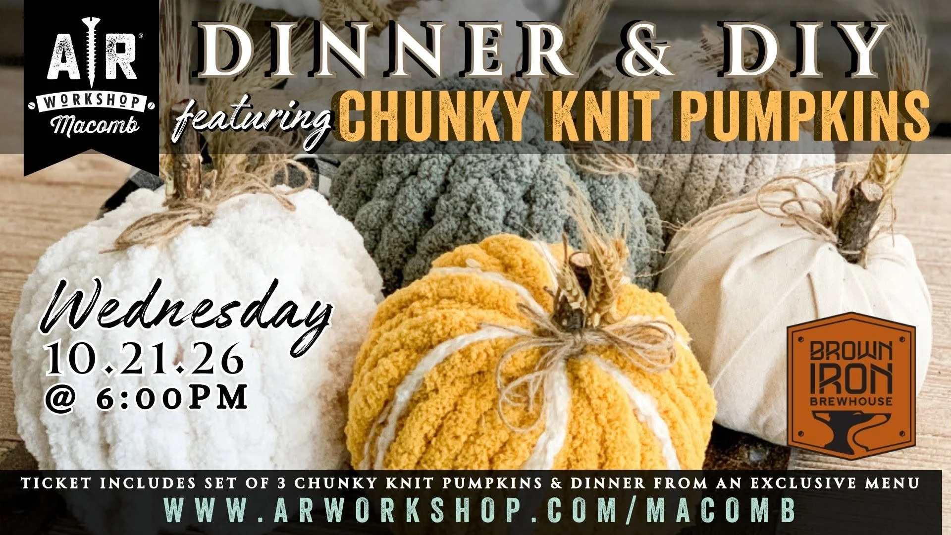 Dinner & DIY Chunky Knit Pumpkins Washington Twp.