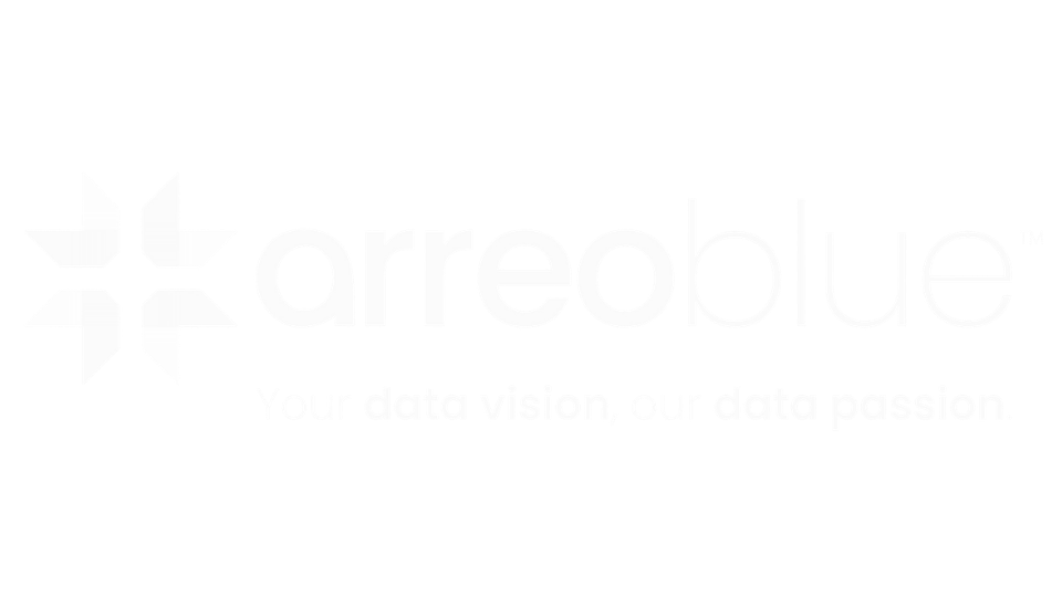 Arreblue logo with stylized star design and tagline 'Your data vision, our data passion'.
