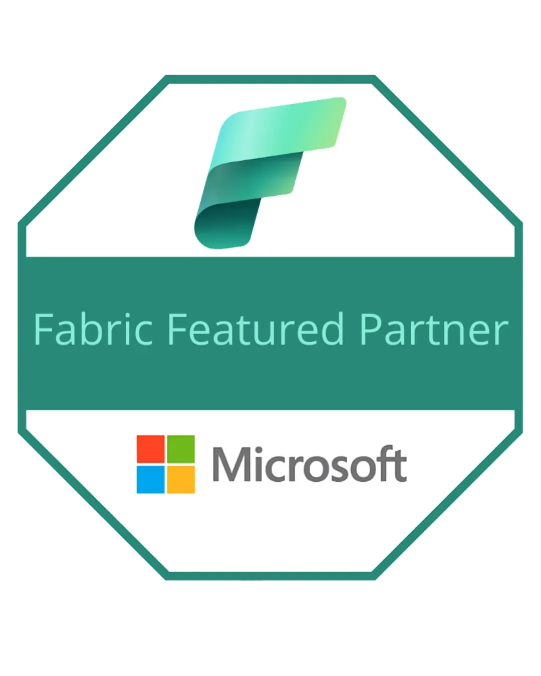Microsoft Fabric Featured Partner badge with a stylized fabric logo and text.