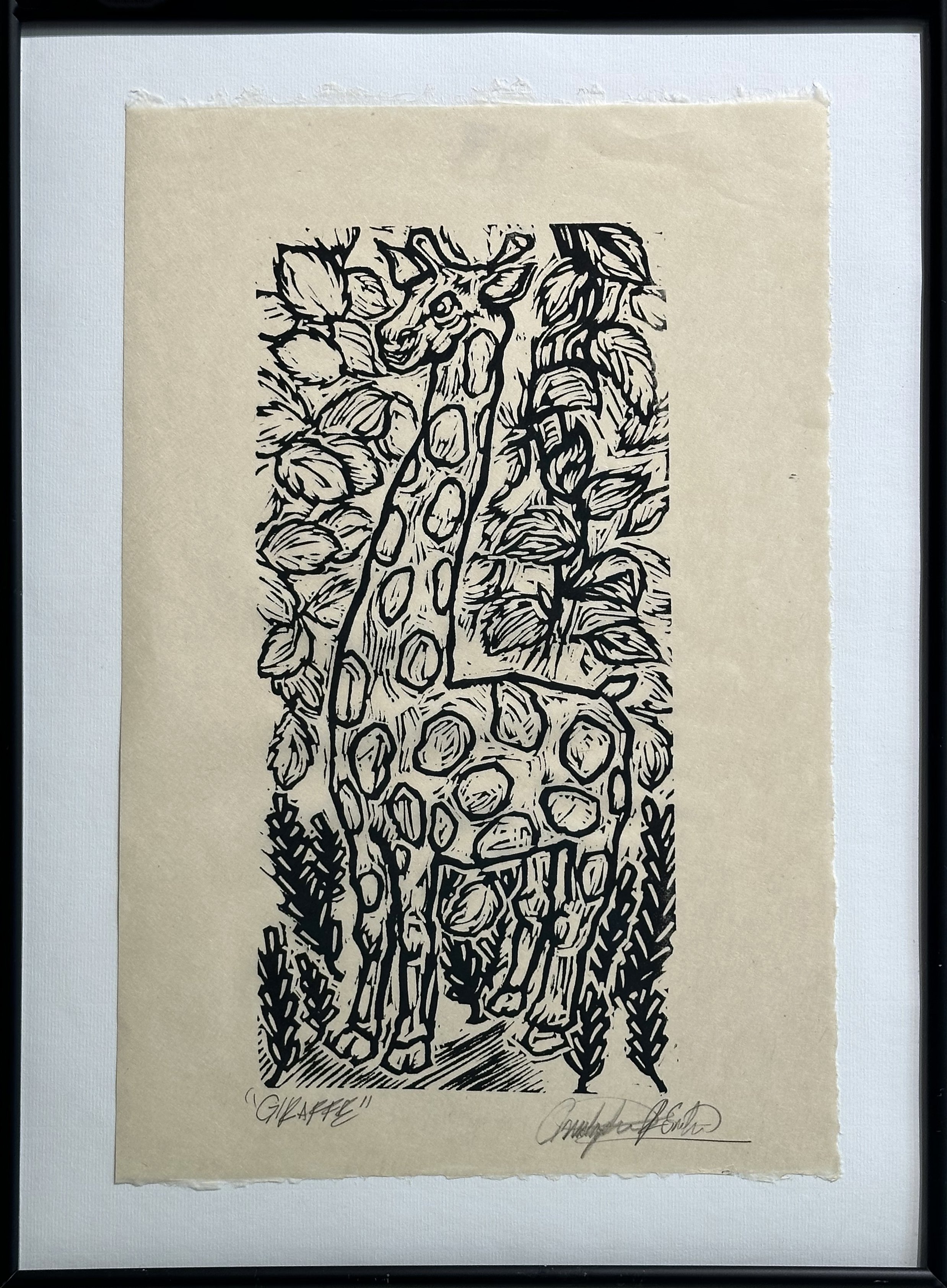 Giraffe - Framed Block Print - 15"x20" - $200 - AVAILABLE