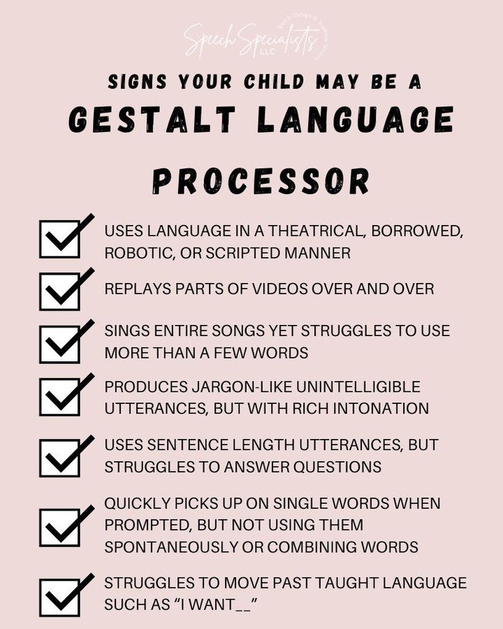 Some common characteristics of gestalt language processing!
It is important to know that your child's language is MEANINGFUL and INTENTIONAL and with help from a NLA trained SLP, your child will develop spontaneous conversational language all on thei