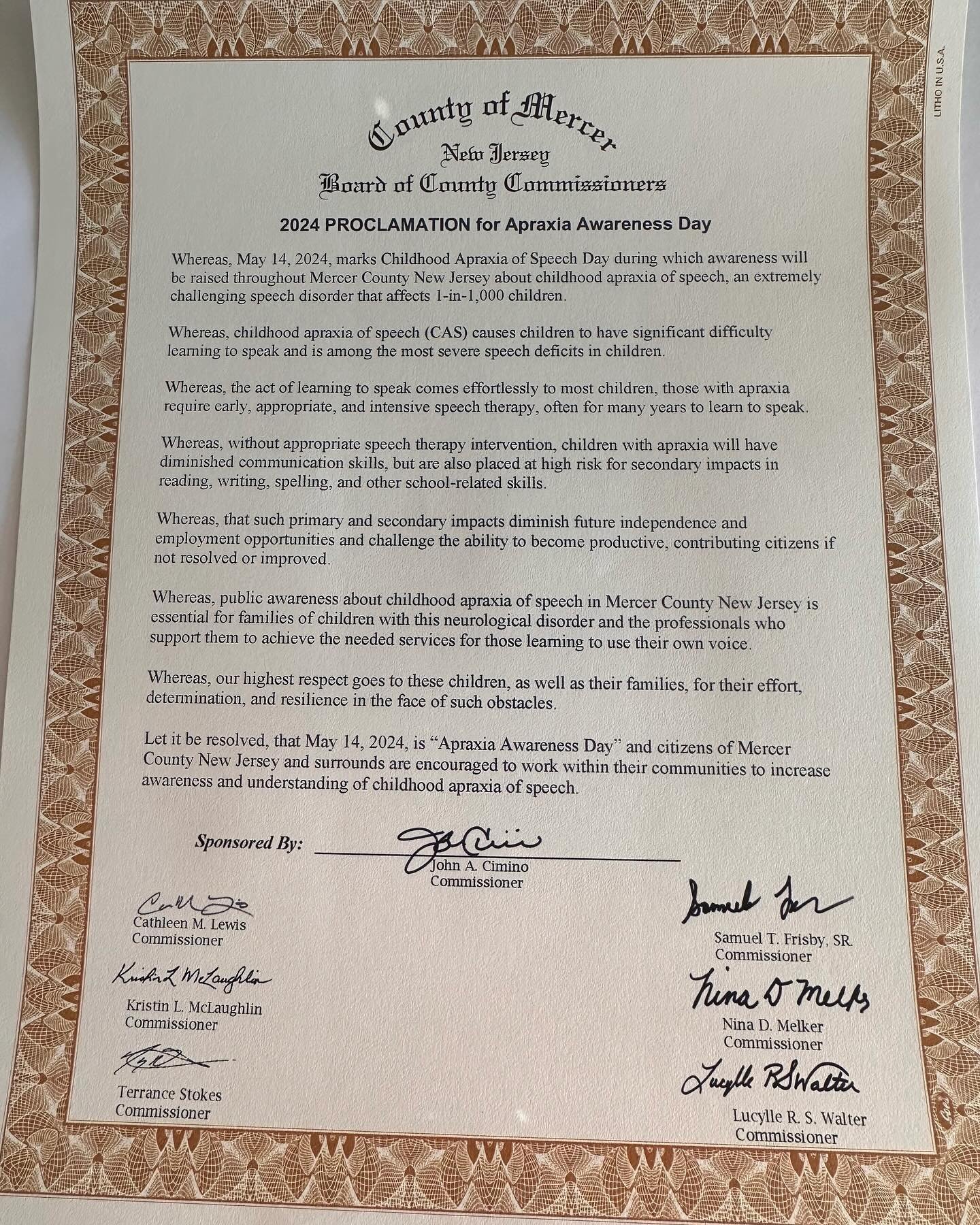 May 14th is Apraxia Awareness Day in Mercer County NJ! Thank you to the Board of County Commissioners for making this possible! #apraxia #apraxiaawareness #apraxiaawarenessday #slp @apraxiakids #childhoodapraxiaofspeech