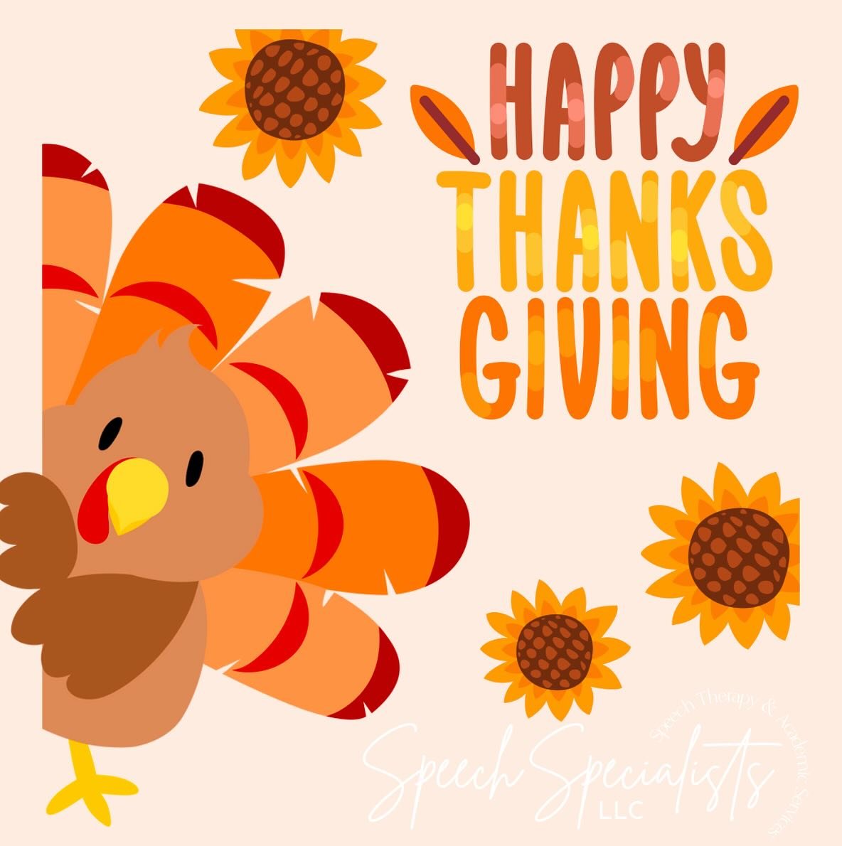 Wishing everyone a very HAPPY THANKSGIVING! 🤎🥧🦃🍗🍽️ Thankful to do what we love everyday and for the wonderful families that we work with! #speechtherapy #happythanksgivingday #speechspecialistsllc #privatepracticeslp