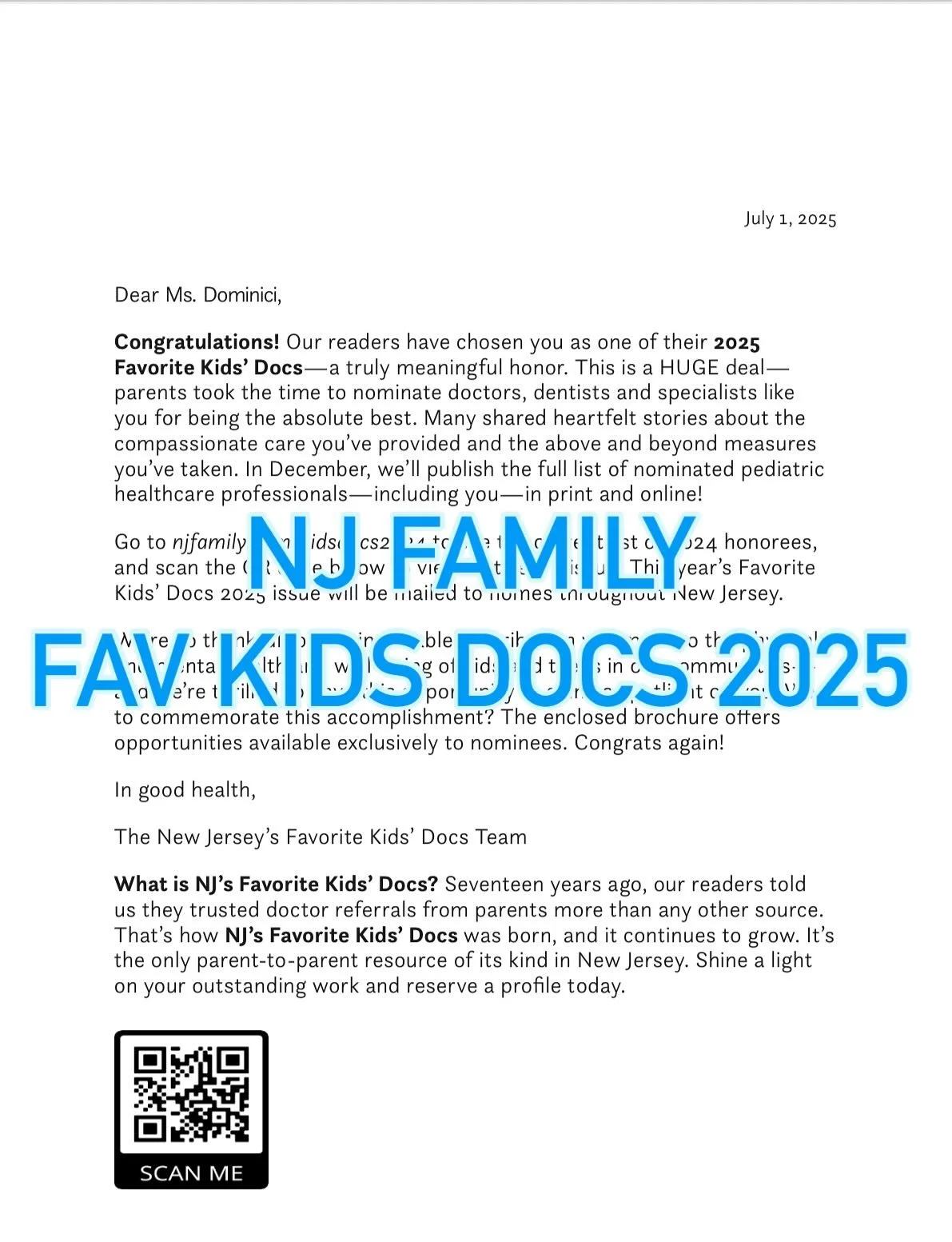 It's an honor to be named one of NJ Family Magazine's Fav Kids Docs 2025 for the second year in a row! #slp #slpnj #speechtherapy #speechpathologist #njfamily #favkidsdocs #njfamilyfavkidsdocs #speechspecialistsllc
