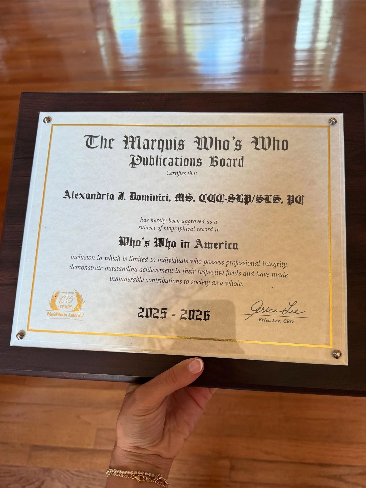 We are thrilled to be featured in the 2025-2026 edition of @marquiswhoswho ! Check out the biography this fall! #marquiswhoswho #slp #speechspecialistsllc #speechtherapy #privatepracticespeech