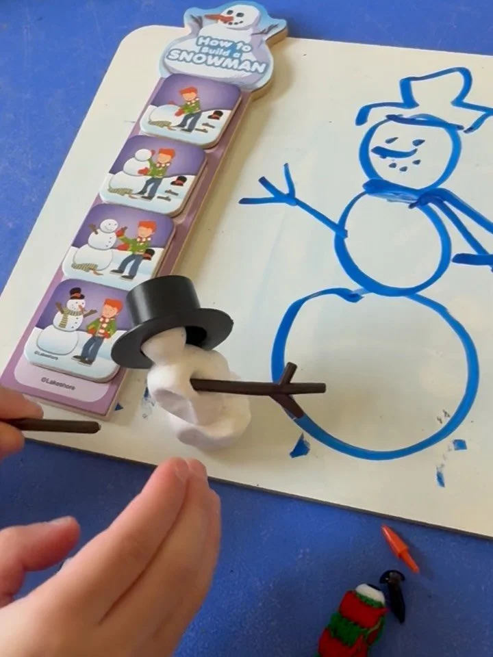 Multi sensory activity to target sequencing in our speech session this week! Do you want to build a snowman? #snowman #speechtherapy #slp #slpnj #speechspecialistsllc ☃️ ❄️