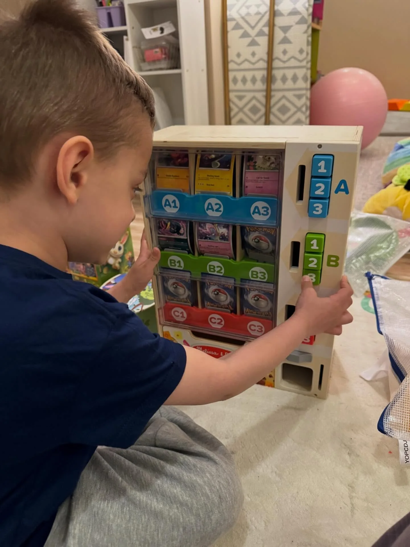 Gotta catch em all! Michael and Ms. Alex turned this @melissaanddougtoys vending machine into a Pok&eacute;mon speech game today! @pokemon cards each had a different speech target on the back for a vend-and-say-and-describe activity! #speechtherapy #