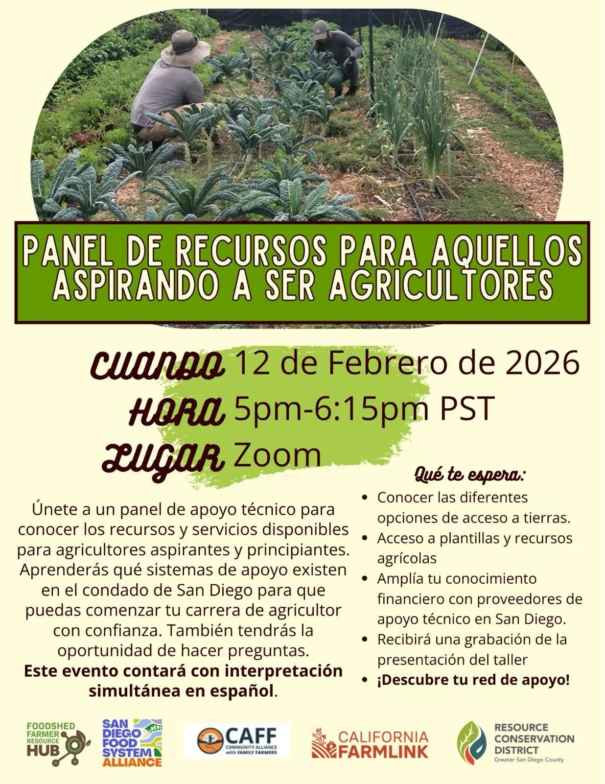 ESTE EVENTO CONTAR&Aacute; CON INTERPRETACI&Oacute;N SIMULT&Aacute;NEA EN ESPA&Ntilde;OL
&iexcl;Agricultores aspirantes y principiantes, descubre tu red de apoyo!
&Uacute;nete a un panel de apoyo t&eacute;cnico para conocer los recursos y servicios d