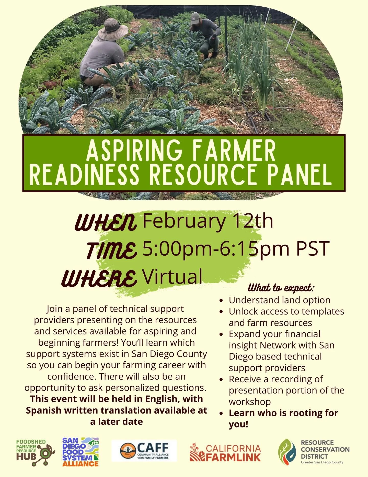 Aspiring farmers, do you know who&rsquo;s rooting for you? 🫜
Join our resource panel and learn how to start your #SanDiego County farming career with confidence. You&rsquo;ll learn about:
⛰️ Land options
🚜 Local farm resources
🧑🏾&zwj;🌾 SD-based 